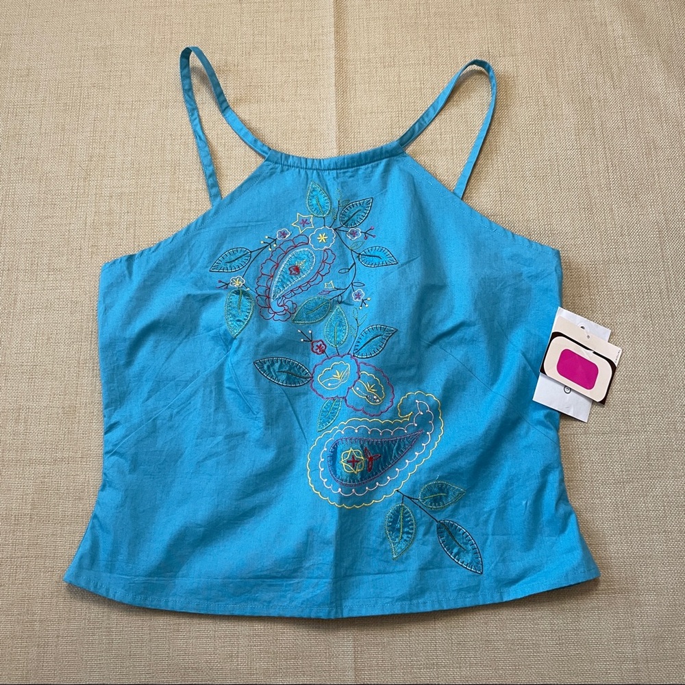 Bandolino Vintage 2000s Fitted Embroidered Halter Top